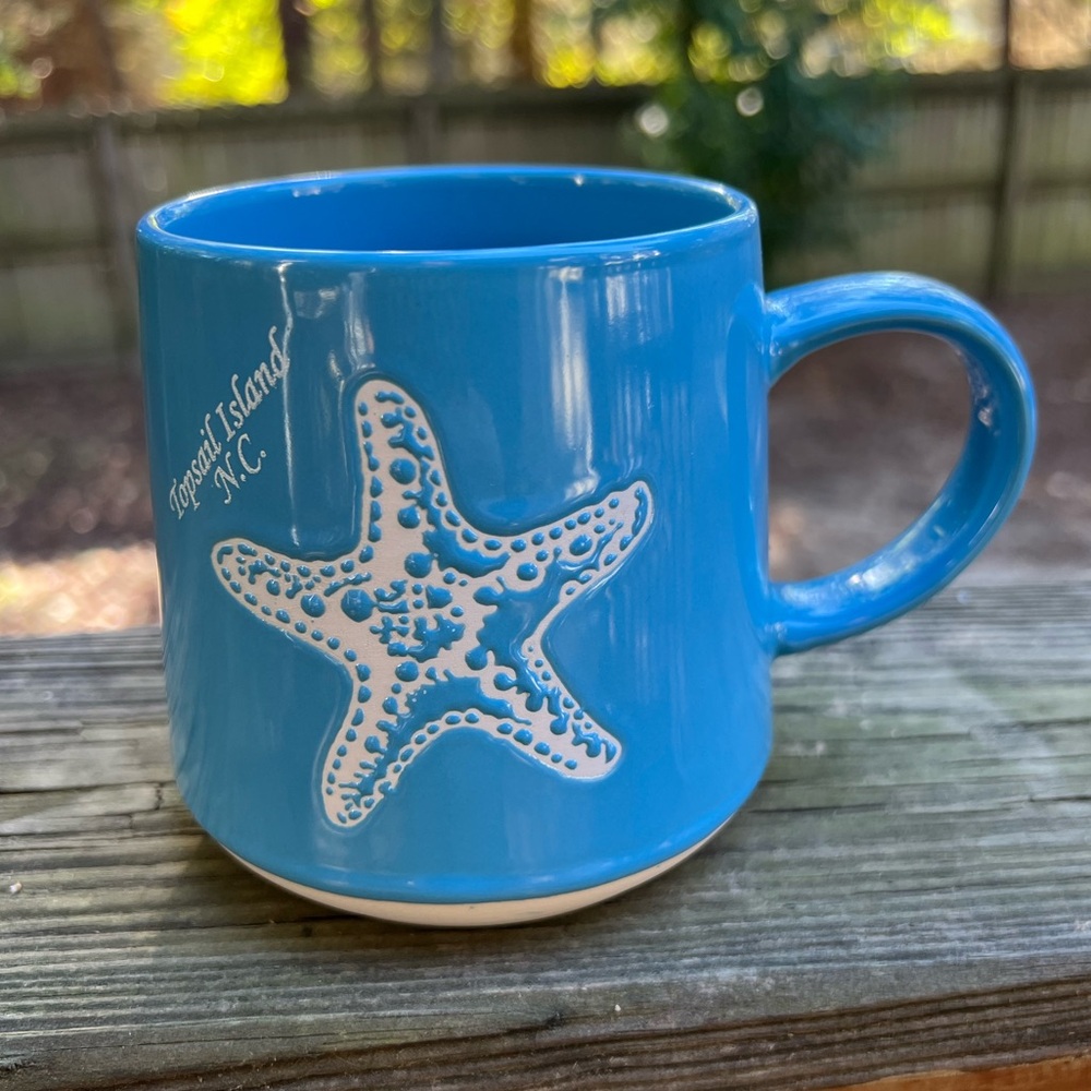 TOPSAIL ISLAND NC Blue Starfish Ceramic Coffee Tea Mug
